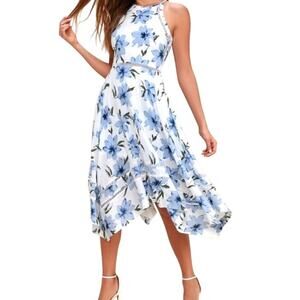 Lulus Zahara medium asymmetrical handkerchief hem floral dress D2 2998